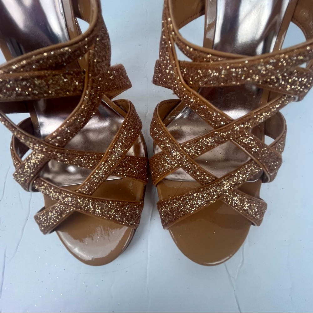 Badgley Mischka Junebug rose gold glitter sandal strappy heel Women’s 9 - Picture 5 of 13